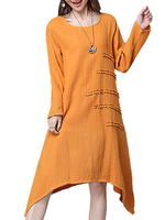 O-Newe Casual Pure Color Patchwork Long Sleeve Asymmetric Dress For Women