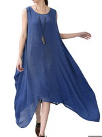 O-Newe Casual Solid Sleeveless Irregular Dress For Women