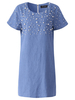 O-Newe Casual Women Short Sleeve Bead Denim Dress