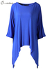O-Newe Casual Women Solid O-Neck Half Sleeve Asymmetrical T-Shirt