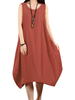 O-Newe Casual Women Solid Sleeveless Pockets Lantern Dress