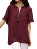 O-Newe Casual Women Solid V-Neck Hem Drawstring Tops