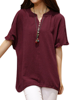 O-Newe Casual Women Solid V-Neck Hem Drawstring Tops