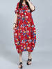 O-NEWE Chinese Style O-neck Floral Printed Maxi Dresses