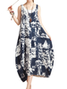 O-NEWE Chiness Style O-neck Sleeveless Floral Printed Dresses