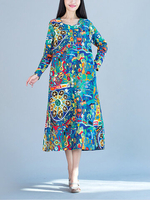 O-Newe Colorful Printed Pocket Back Split Maxi Dress For Women