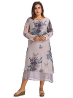 O-Newe Elegant Plus Size Flower Printed Fake Two-piece Maxi Dress For Women