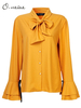 O-NEWE Elegant Solid Bowtie Flare Sleeve Party Blouse For Women