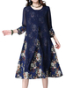 O-Newe Elegant Women Flower Printed Chiffon Patchwork Dress