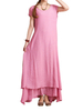 O-Newe Elegant Women Solid Short Sleeve Fake Two-piece Maxi Dress