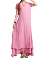 O-Newe Elegant Women Solid Short Sleeve Fake Two-piece Maxi Dress