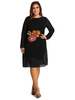 O-Newe Embroidery Chiffon Patchwork Long Sleeve Dress For Women