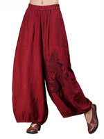 O-Newe Embroidery Pocket Bloomers Wide Leg Pants For Women