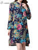 O-Newe Ethnic Style Women Floral Printing Split Irregular Hem Mini Dress
