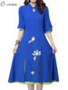 O-NEWE Fake Two-Piece Embroidery Mandarin Collar Dress For Women