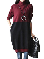 O-NEWE Fashion Turtleneck Two Colors Stitching Dress For Women