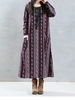 O-Newe Folk Style Geometric Printed Stripe Plate Button Long Sleeve Dress