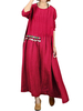 O-Newe Folk Style Solid Embroidery Pendant Patchwork Maxi Dress