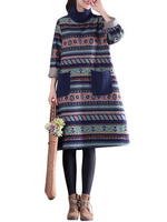 O-Newe Geometric Printed Stripe Turtleneck Dress For Women