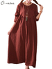 O-Newe Loose Pure Color Embroidery Button Maxi Dress For Women