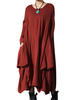 O-Newe Loose Pure Color Long Sleeve O-Neck Asymmetric Dress