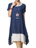 O-NEWE Loose Solid O-Neck Fake Two-Piece Split Dress For Women