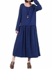 O-Newe Loose Solid O-Neck Pleated A-line Dress For Women