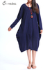 O-Newe Loose Solid Patchwork Lantern Dress For Women