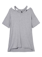 O-Newe Loose Women Solid V-Neck Hollow Out T-Shirt