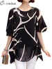 O-NEWE Loose Women Summer Printed Chiffon Irregular Hem Party Blouse