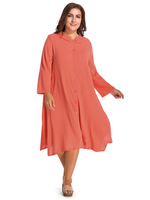 O-Newe Plus Size Casual Solid Button Long Sleeve Shirt Dress