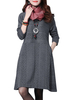 O-Newe Plus Size Elegant Solid Veins O-Neck Long Sleeve Cotton A-Line Dress