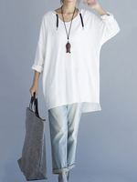 O-Newe Plus Size Loose Solid Long Sleeve High Low Hoodie For Women