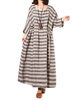 O-Newe Plus Size Loose Stripe Long Sleeve Drawstring Maxi Dress For Women