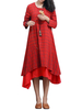 O-Newe Plus Size Plaid O-Neck Long Sleeve Fake Two-Piece High Low Dress