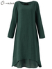 O-Newe Plus Size Pure Color Fake Two-piece Dress For Women