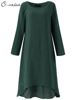 O-Newe Plus Size Pure Color Fake Two-piece Dress For Women