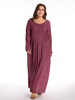O-Newe Plus Size Pure Color O-Neck Long Sleeve Maxi Dress For Women
