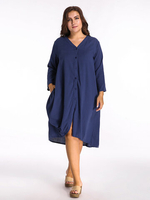 O-Newe Plus Size Solid Button Ruffled Asymmetric Dress Women Cardigan