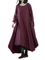 O-NEWE Plus Size Solid Color Round Neck Irregular Maxi Dress For Women