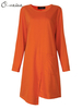 O-Newe Plus Size Solid Long Sleeve Split Asymmetric Mini Dress For Women