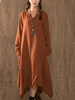 O-Newe Plus Size Solid Long Sleeve V-Neck Asymmetric Maxi Dress