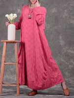 O-Newe Plus Size Solid O-Neck Long Sleeve Maxi Dress For Women