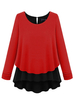 O-Newe Plus Size Solid Patchwork Color Contrast Fake Two-Piece High Low Blouse