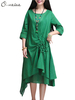 O-Newe Plus Size Solid Ruffled O-Neck Hem Asymmetric Dress For Women