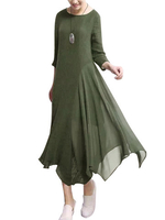 O-Newe Plus Size Solid Ruffled Patchwork Long Sleeve Irregular Dress