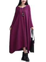 O-Newe Plus Size Solid Ruffled V-Neck Long Sleeve Dress For Women