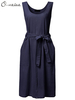 O-Newe Plus Size Solid Sleeveless Pocket Bow-knot Dress For Women