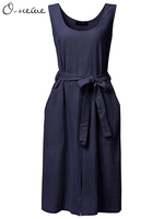 O-Newe Plus Size Solid Sleeveless Pocket Bow-knot Dress For Women