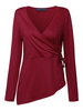 O-Newe Plus Size V-Neck Long Sleeve Bandages Asymmetric Tops For Women